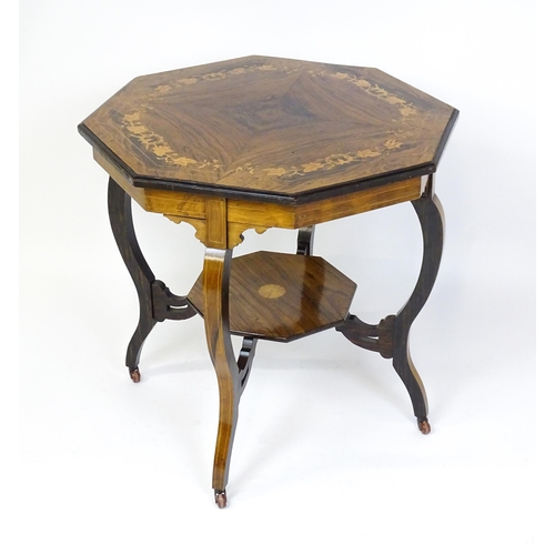 1635 - A Victorian rosewood occasional table with floral satinwood inlay above a floral marquetry inlaid un... 