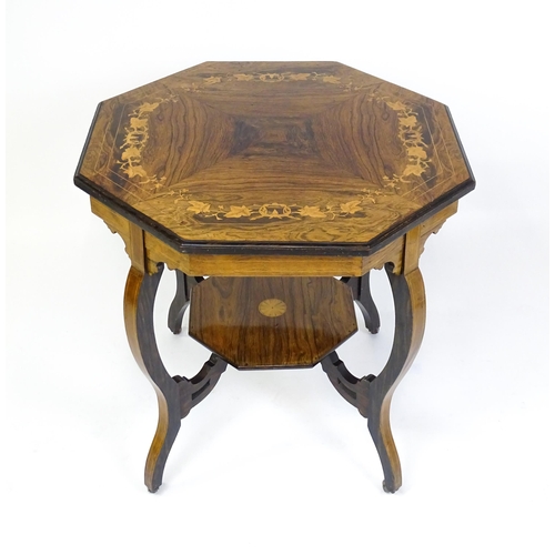 1635 - A Victorian rosewood occasional table with floral satinwood inlay above a floral marquetry inlaid un... 