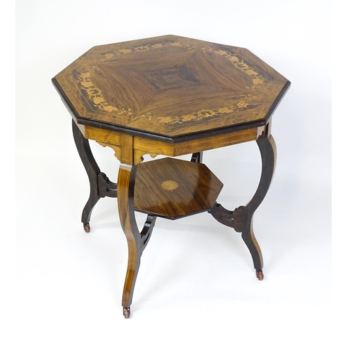 1635 - A Victorian rosewood occasional table with floral satinwood inlay above a floral marquetry inlaid un... 