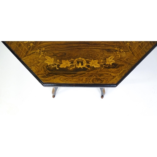 1635 - A Victorian rosewood occasional table with floral satinwood inlay above a floral marquetry inlaid un... 