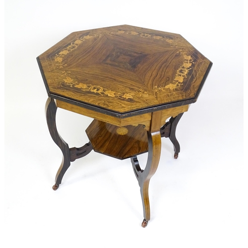 1635 - A Victorian rosewood occasional table with floral satinwood inlay above a floral marquetry inlaid un... 