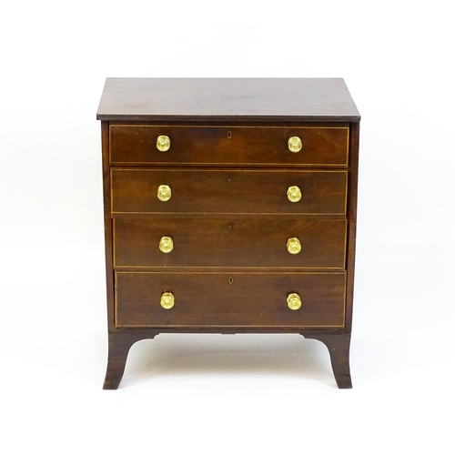 1642 - An early 20thC mahogany chest of drawers with a rectangular top above four long drawers with brass k... 