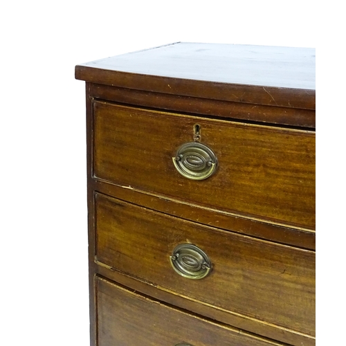 1646 - A late Victorian mahogany bow fronted chest of drawers comprising two short over three long drawers ... 