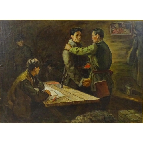 1848 - 20th century, USSR / Russian School, Oil on canvas, A military scene with soldiers. Approx. 45