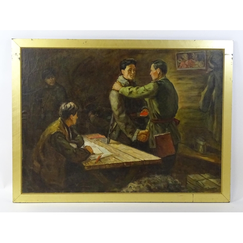 1848 - 20th century, USSR / Russian School, Oil on canvas, A military scene with soldiers. Approx. 45