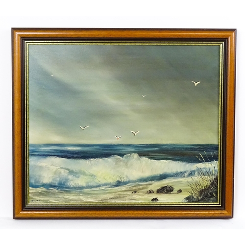 1862 - R. C. Ives, 20th century, Oil on canvas, A seascape with crashing waves and gulls in flight. Signed ... 