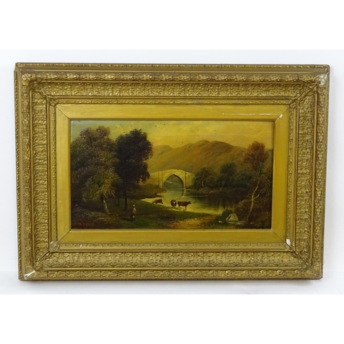 1863 - J. Morris, 19th century, Oil on canvas, A Highland wooded river landscape with cattle watering. Sign... 