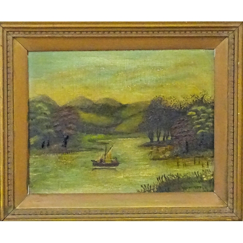 1869 - Annie Humphreys, Early 20th century, Oil on canvas, A wooded river landscape with figures in a boat ... 