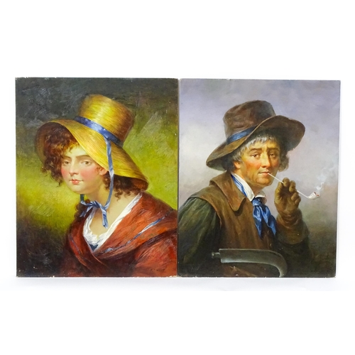 1872 - After Thomas Barker of Bath, 20th century, Oil on panel, A pair of portraits, one depicting a farmer... 