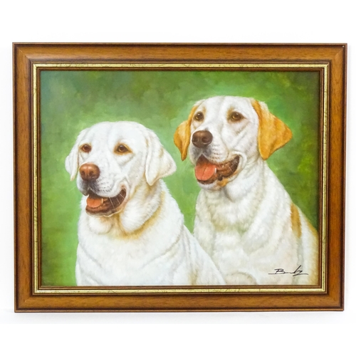 1874 - 21st century, Oil on canvas, A study of two Golden Labrador dogs. Indistinctly signed lower right. A... 