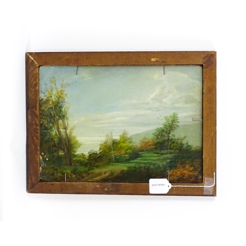 1877 - Manner of John Mace, Early 20th century, Oil on board, A wooded landscape with a stream in the foreg... 