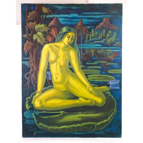 1884 - Richard Turner / Turneramon (1940-2013), Oil on canvas, Lilypad, A seated female nude with water lil... 