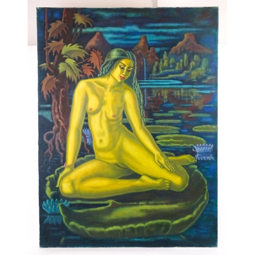 1884 - Richard Turner / Turneramon (1940-2013), Oil on canvas, Lilypad, A seated female nude with water lil... 