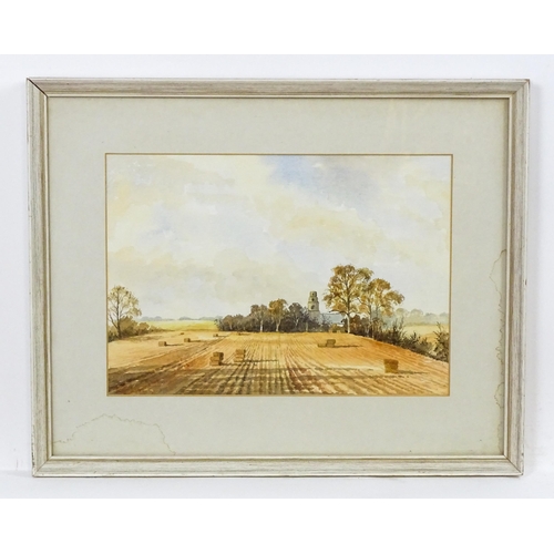 1924 - Clifford Nickson (1903-1993), Watercolour, Golden Harvest, Norfolk, An evening landscape with hay ba... 