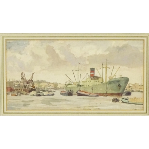 1926 - Eric John Archer (1920-1985), Watercolour, The River Medway at Rochester, with ships and boats. Sign... 