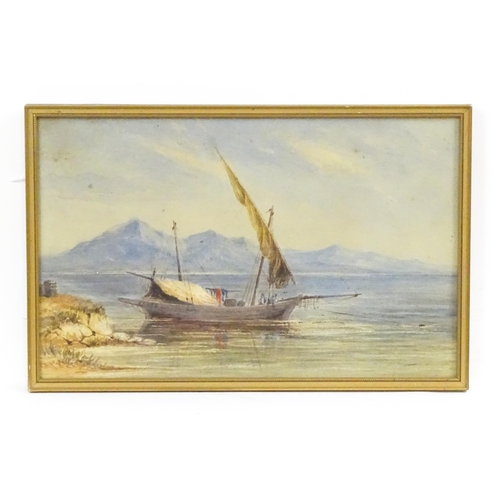 1933 - 19th century, Italian School, Watercolour, An coastal scene with a fishing boat and fishermen, with ... 