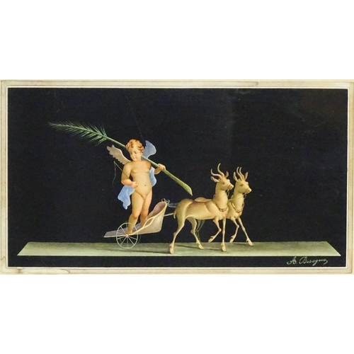 1938 - A. Bisogno, Italian School, Watercolour and gouache, A Cherub on a deer drawn chariot. Signed lower ... 