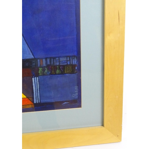 1940 - S. F. Smith, 20th century, Acrylic, Fire Side, An abstract interior scene with fireplace. Signed wit... 