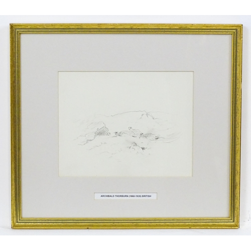 1945 - Archibald Thorburn (1860-1935), Pencil sketch, A study of a landscape with grouse birds. Approx. 6 1... 