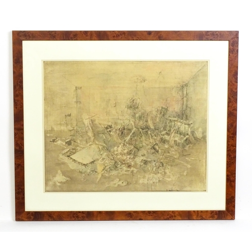 1968 - Yuri Leonidovich Kuper / Kuperman (b. 1940), Russian School, Etching, A distressed interior scene wi... 