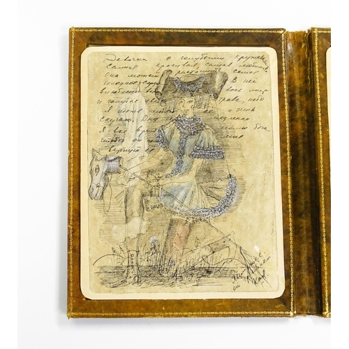 1998 - 20th century, Russian School, Etchings with hand painted highlights and ink inscription, A horse wit... 