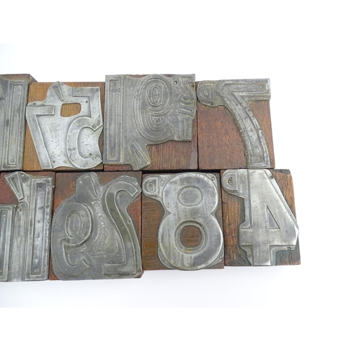 1099 - A quantity of vintage letterpress printing blocks for pre decimalisation prices, to include sixpence... 