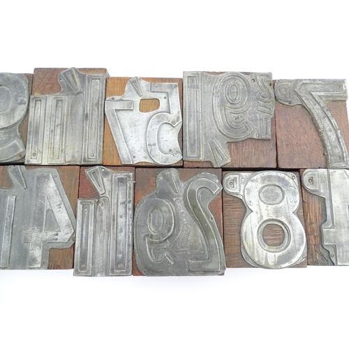 1099 - A quantity of vintage letterpress printing blocks for pre decimalisation prices, to include sixpence... 