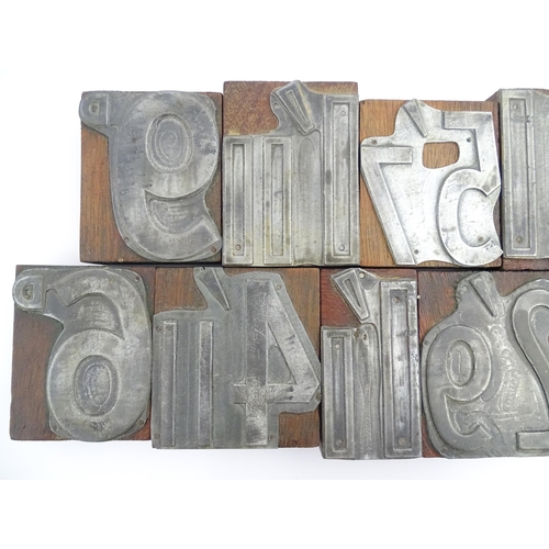 1099 - A quantity of vintage letterpress printing blocks for pre decimalisation prices, to include sixpence... 