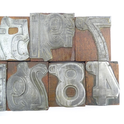 1099 - A quantity of vintage letterpress printing blocks for pre decimalisation prices, to include sixpence... 