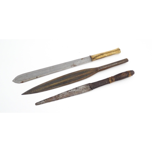 1106 - Ethnographic / Native / Tribal : Three assorted weapons to include an African Kikuyu Simi short swor... 