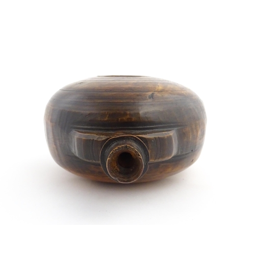 1120 - Treen : A 19thC Scottish turned wooden water flask. Approx. 9 1/2