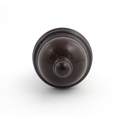 1121 - Treen : A 19thC turned mahogany lidded spice jar of unusual form. From the A. J. Levi Collection, no... 