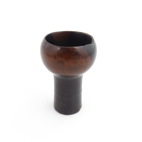 1129 - Treen : A 19thC lignum vitae snuff pestle and mortar of tapering form. Mortar approx. 4 1/4