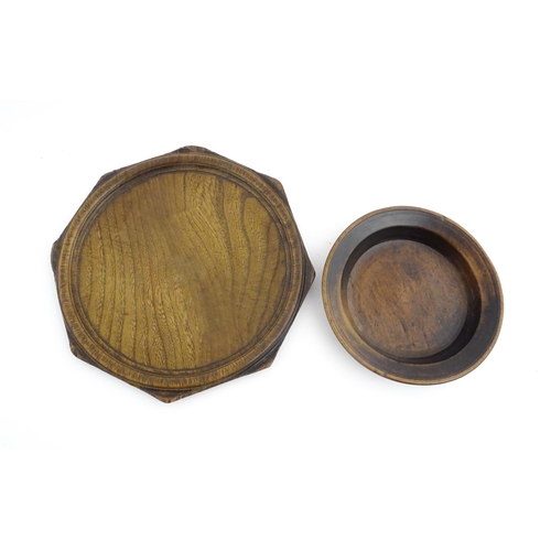 1149 - Treen : A 19thC Swedish wooden dish of circular form with impressed letters ILS under. Together with... 