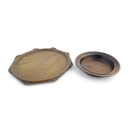 1149 - Treen : A 19thC Swedish wooden dish of circular form with impressed letters ILS under. Together with... 