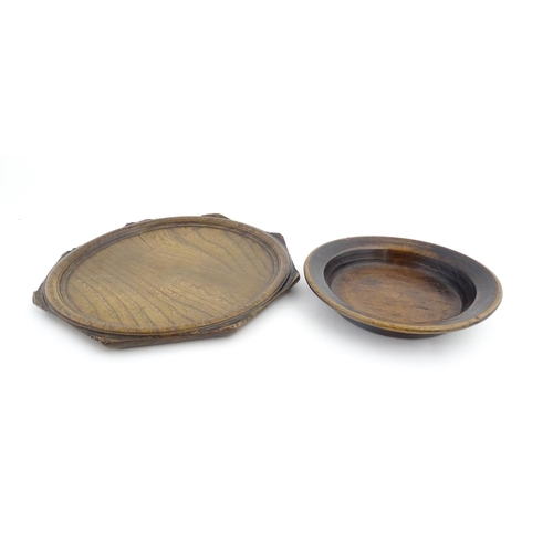 1149 - Treen : A 19thC Swedish wooden dish of circular form with impressed letters ILS under. Together with... 