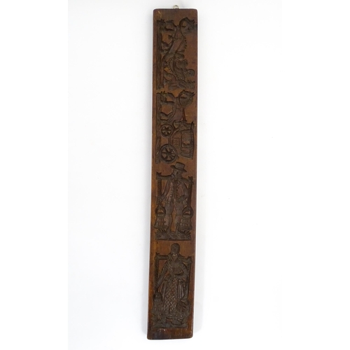 1157 - Treen : A 19thC Continental double sided carved fruitwood gingerbread biscuit / cookie mould with fi... 