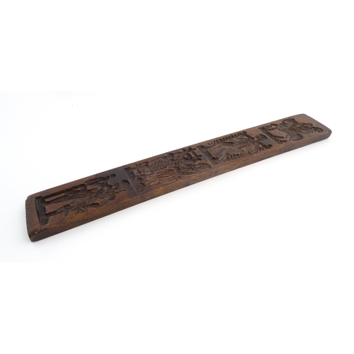 1157 - Treen : A 19thC Continental double sided carved fruitwood gingerbread biscuit / cookie mould with fi... 