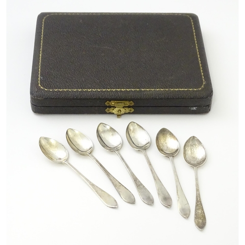 503 - A cased set of six silver teaspoons hallmarked Birmingham 1939, maker A J Bailey. Approx. 3 3/4