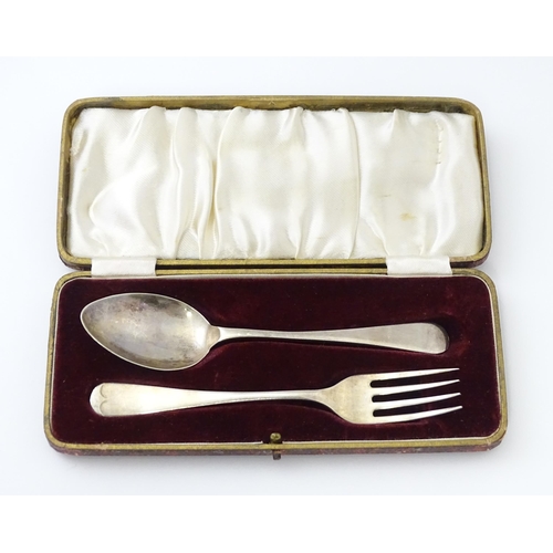 508 - A silver Christening set comprising spoon and fork hallmarked Sheffield 1951 / 52, maker Viner's Ltd... 