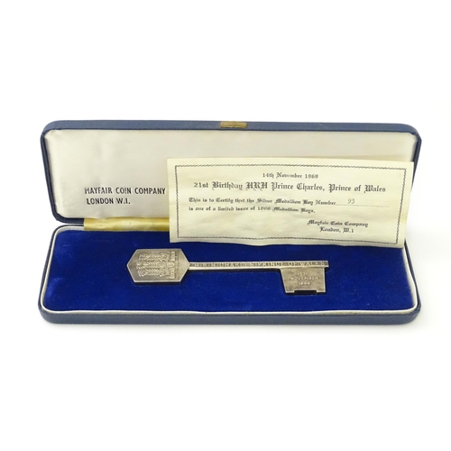 511 - A limited edition silver Medallion Key commemorating the 21st Birthday Coming of Age 14 November 196... 