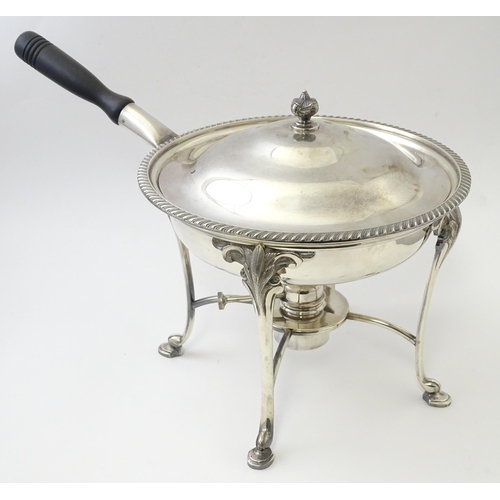 523 - A silver plate chafing dish on stand with burner by Garrard & Co. Approx. 11 3/4