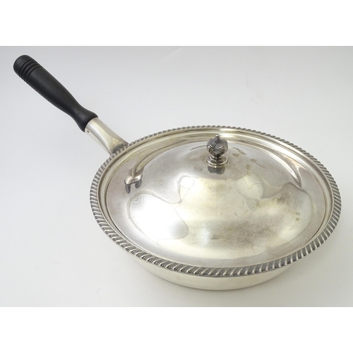 523 - A silver plate chafing dish on stand with burner by Garrard & Co. Approx. 11 3/4