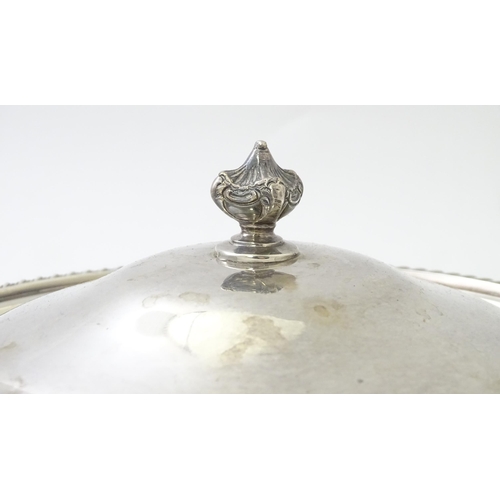 523 - A silver plate chafing dish on stand with burner by Garrard & Co. Approx. 11 3/4