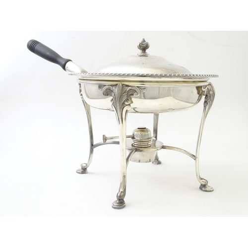 523 - A silver plate chafing dish on stand with burner by Garrard & Co. Approx. 11 3/4