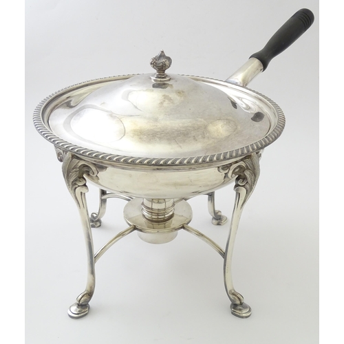 523 - A silver plate chafing dish on stand with burner by Garrard & Co. Approx. 11 3/4