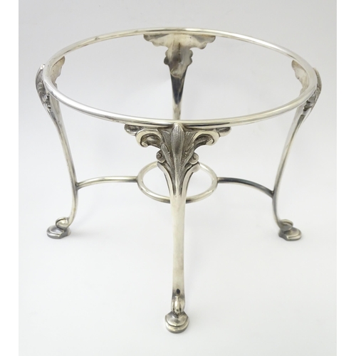 523 - A silver plate chafing dish on stand with burner by Garrard & Co. Approx. 11 3/4