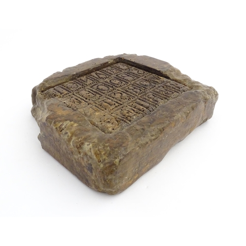 1161 - Treen : An 18thC sycamore biscuit / cookie mould with mermaid detail, the reverse with carved letter... 