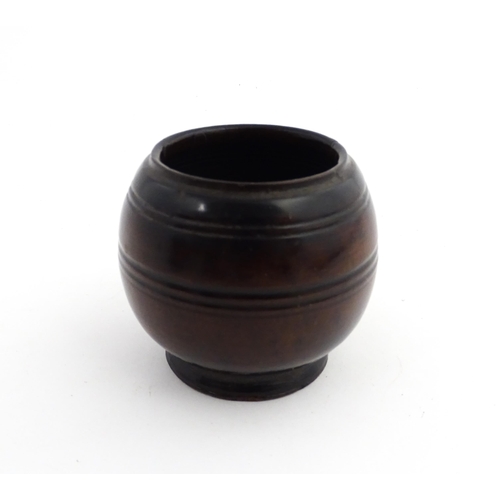 1164 - Treen : A 18th / 19thC turned wooden ointment container. Approx. 2 3/4