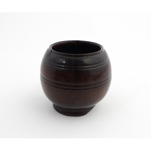 1164 - Treen : A 18th / 19thC turned wooden ointment container. Approx. 2 3/4